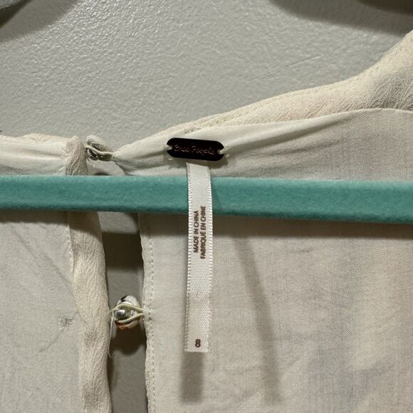 Free People All I Got Floral Maxi Dress Tie Front Tiered Women sz 8 Cream Boho - Picture 7 of 16